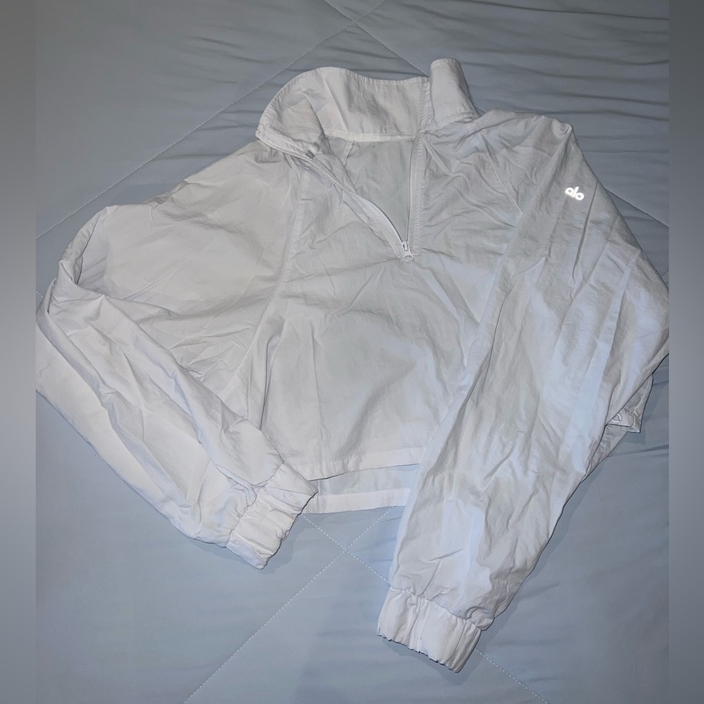 ALO Cropped 1/4 Zip Alumni Pullover White Medium